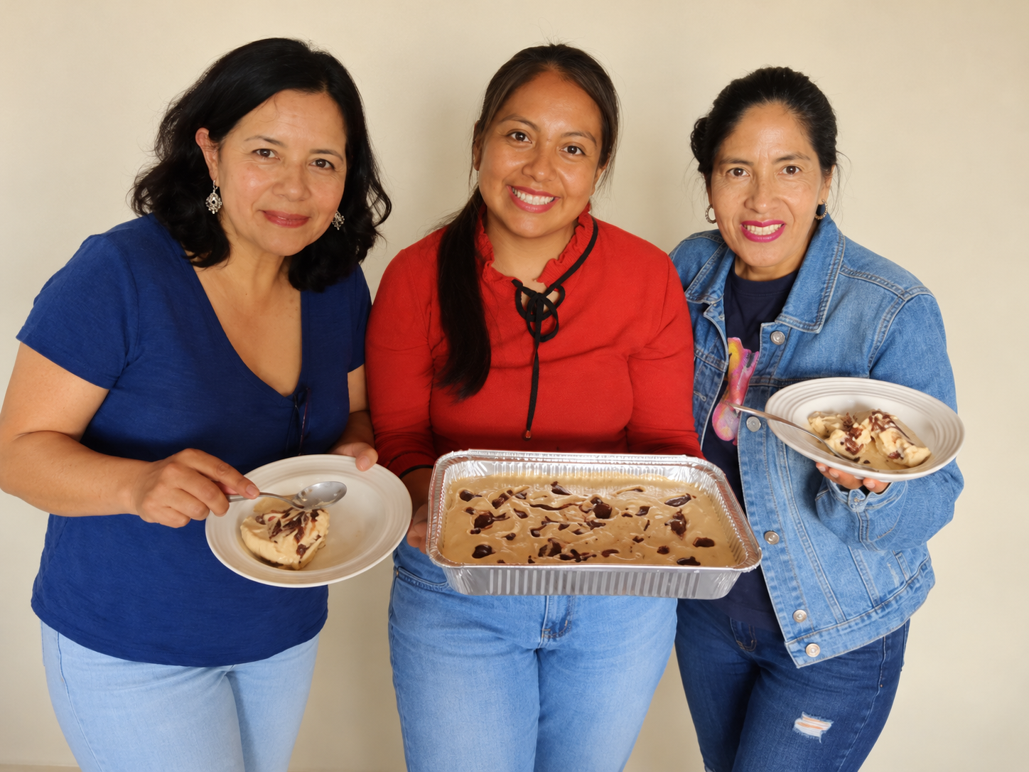 Three participants sharing their homemade peanut butter ice cream with fudge swirl